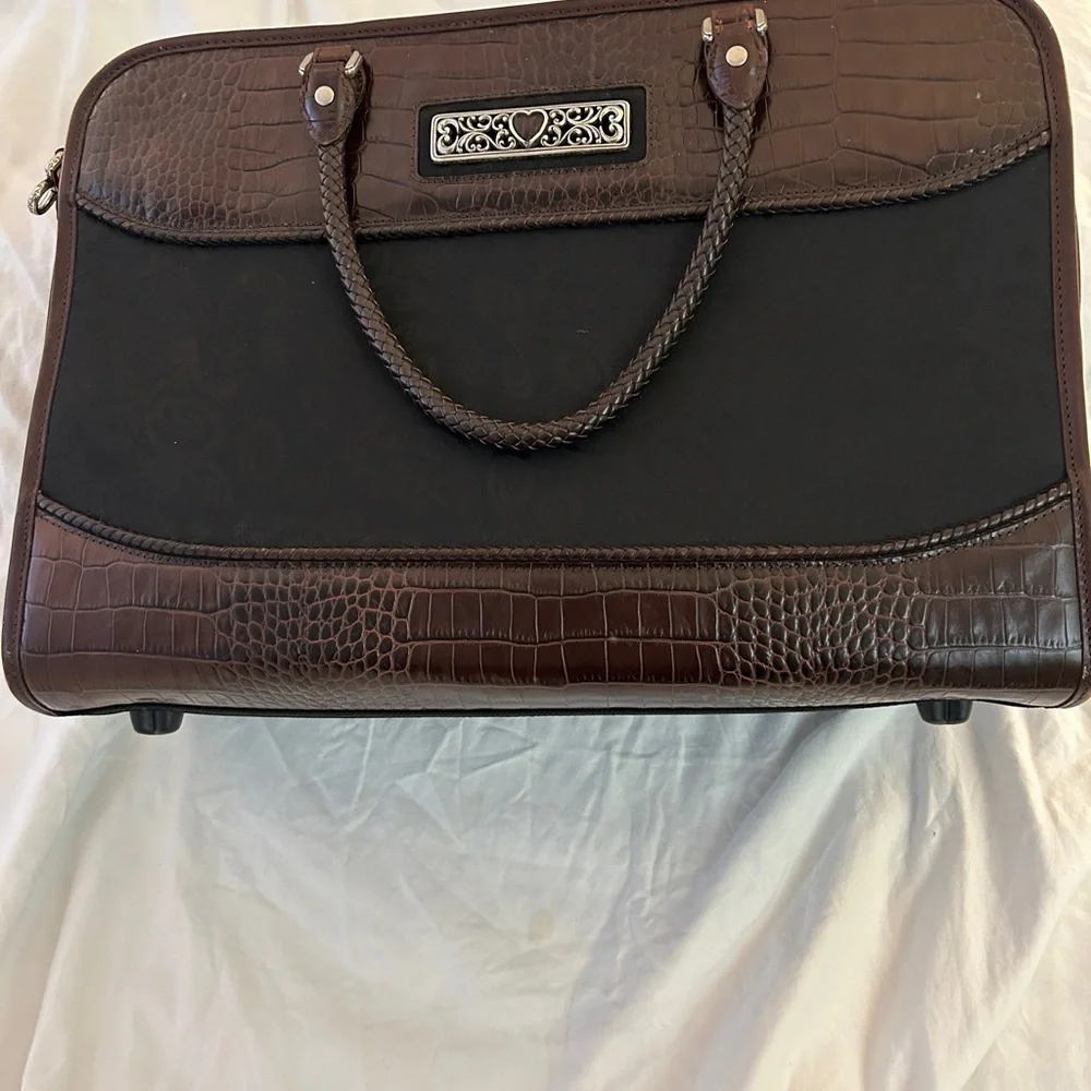Brighton Lansky Black & Brown Croc Leather Weekender Travel Laptop Bag